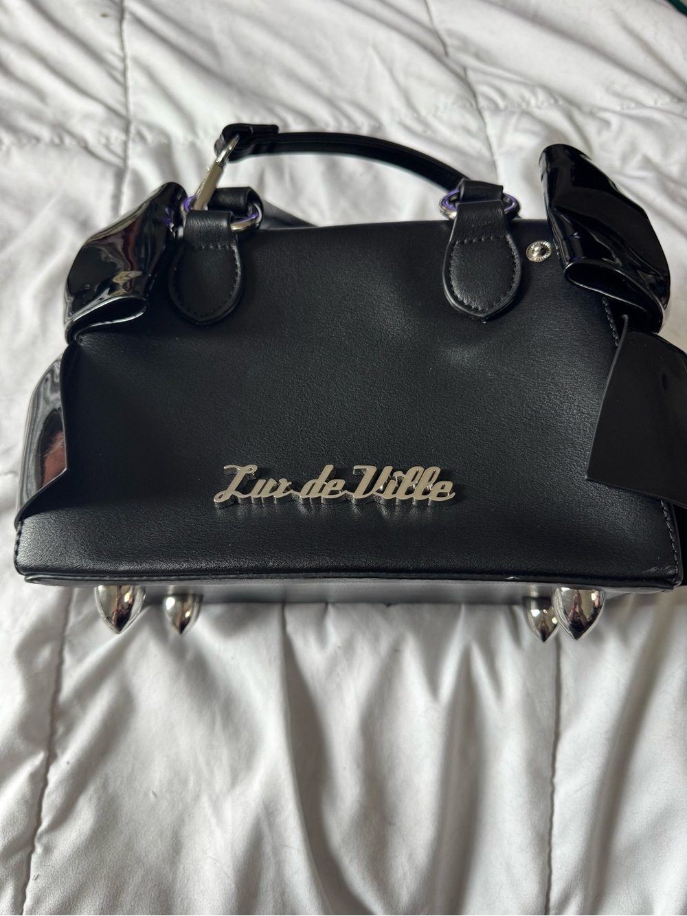 Lux de Ville Black Mid-Size Handbag with Silver Hardware